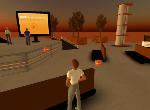 My avatar attends IBM briefing in Second Life